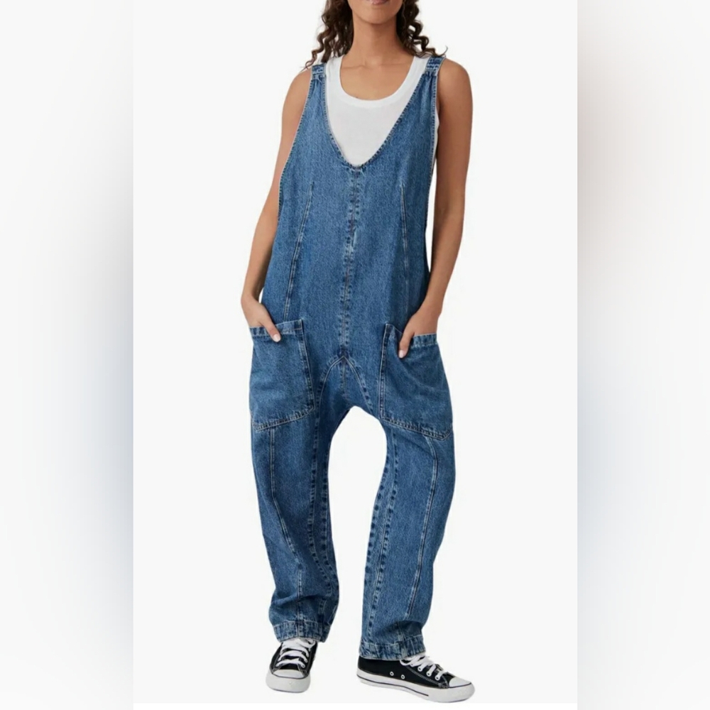 EUC Free People High Roller Demin Jumpsuit